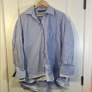 Zara blue and white layered button down long sleeve shirt